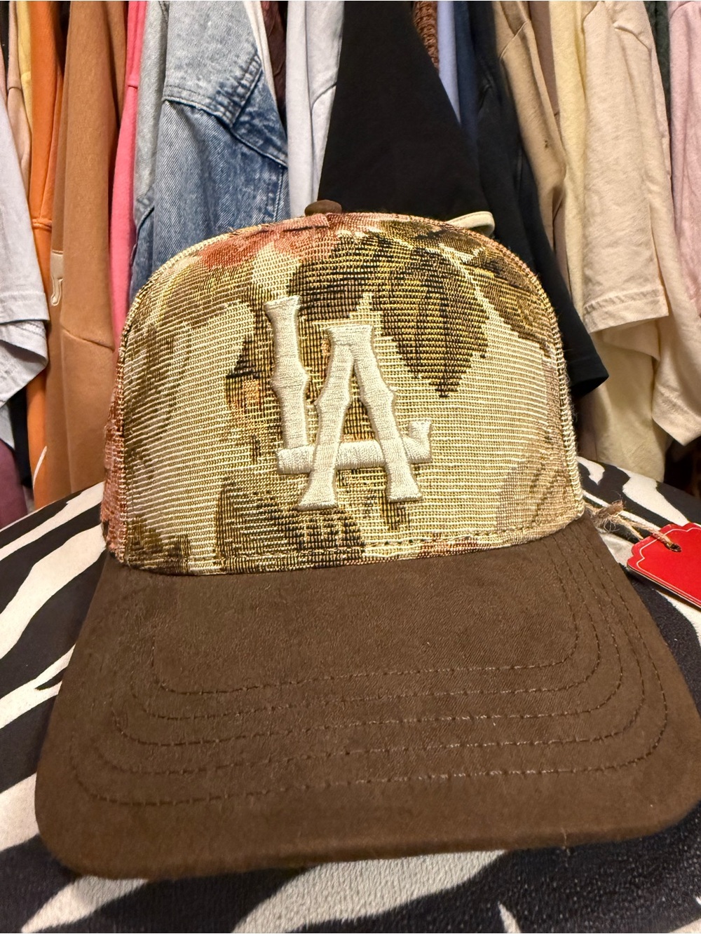 American Needle Floral Embroidered LA Logo Trucker Cap - Brown & Cream